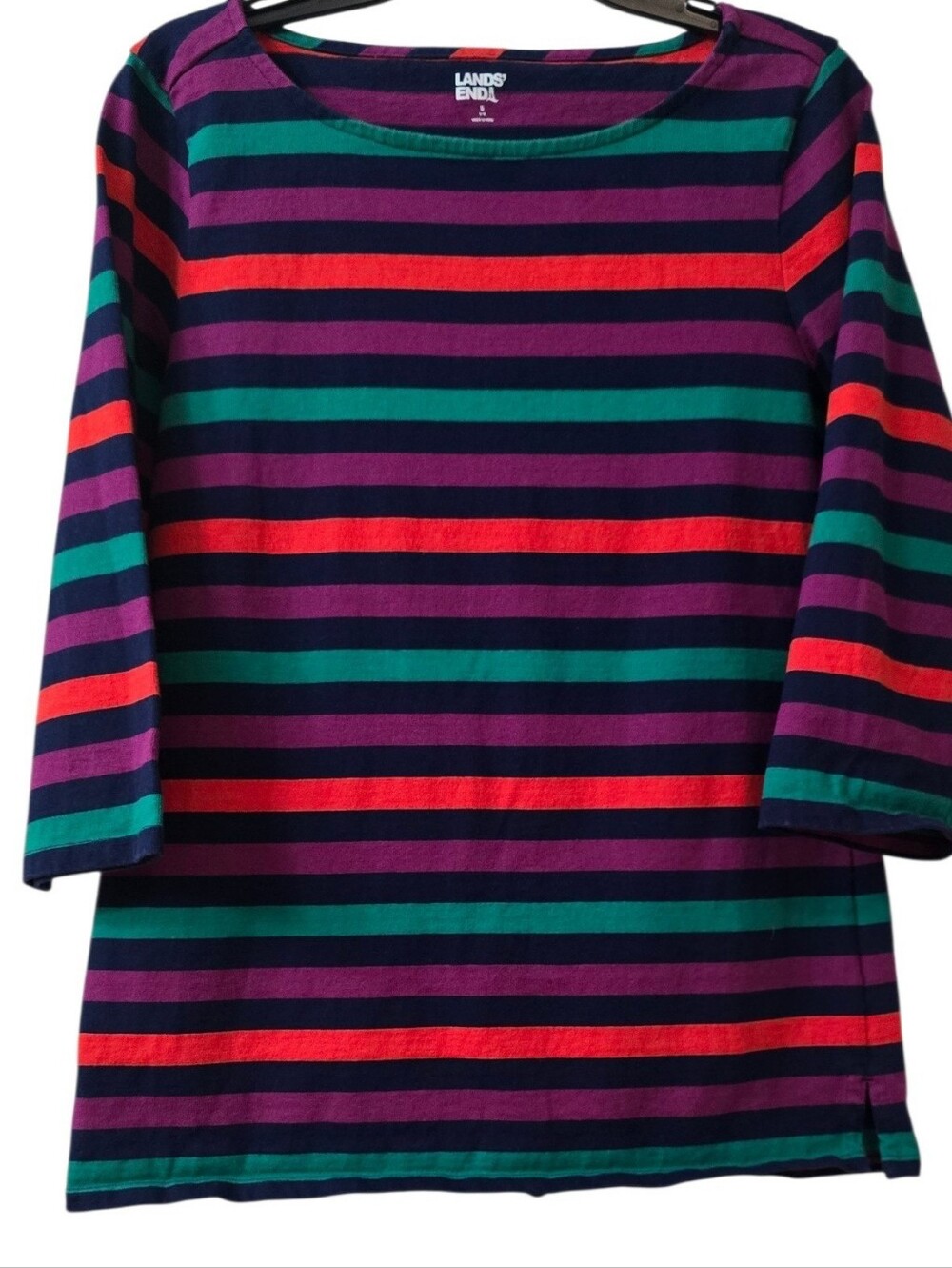 Lands' End  Women's 3/4 sleeve boatneck multicolor stripe 'T-shirt Size S